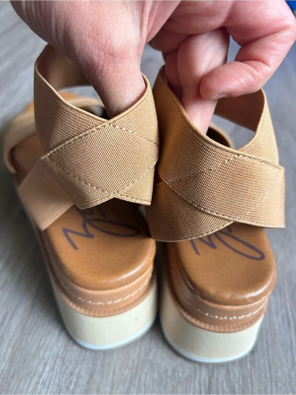 Zodiac Platform Sandal in Tan and Cream with Elastic Ankle Strapping new